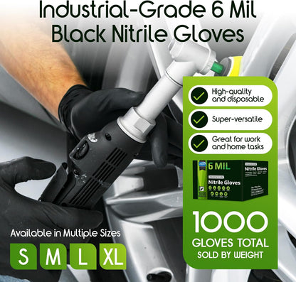 Black Nitrile Gloves HEAVY DUTY 6 Mil Nitrile Chemical Resistant Medical Cooking Cleaning Disposable Black Gloves