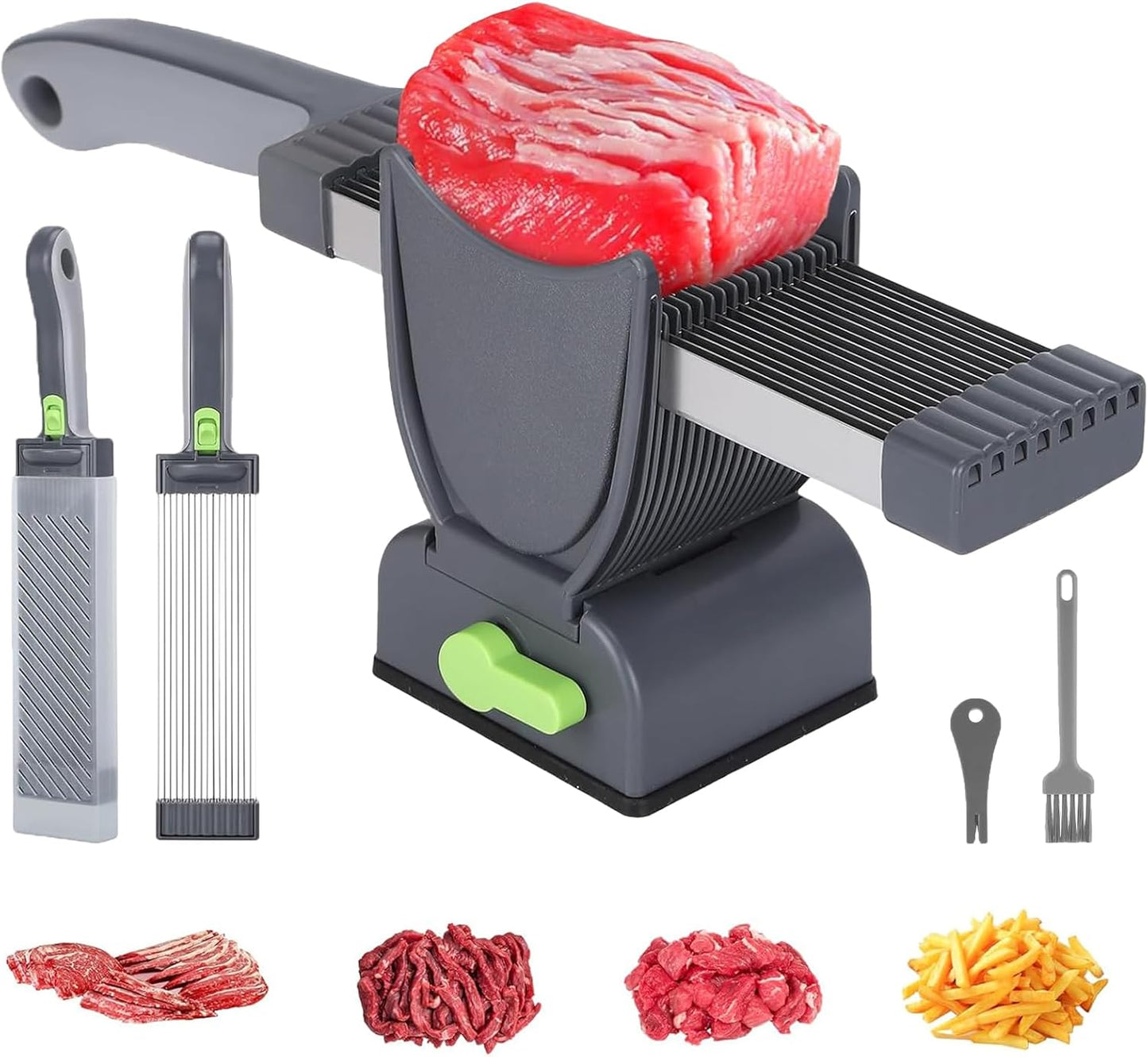 Fresh Meat Slicer, 17 IN 1 Manual Meat Cutter For Slicing Shredding | Thickness Adjustable 2 or 4 mm, Easy Clean & Store Stainless Steel Cleaver, Perfect for Fresh Boneless Meats Beef Pork Salmon