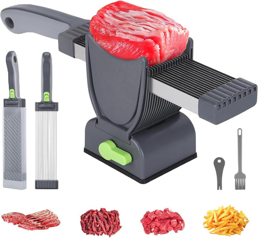 Fresh Meat Slicer, 17 IN 1 Manual Meat Cutter For Slicing Shredding | Thickness Adjustable 2 or 4 mm, Easy Clean & Store Stainless Steel Cleaver, Perfect for Fresh Boneless Meats Beef Pork Salmon