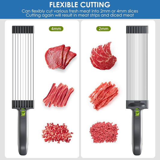 Fresh Meat Slicer, 17 IN 1 Manual Meat Cutter For Slicing Shredding | Thickness Adjustable 2 or 4 mm, Easy Clean & Store Stainless Steel Cleaver, Perfect for Fresh Boneless Meats Beef Pork Salmon