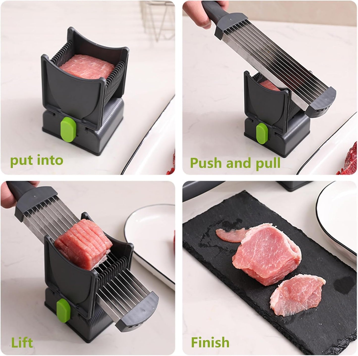 Fresh Meat Slicer, 17 IN 1 Manual Meat Cutter For Slicing Shredding | Thickness Adjustable 2 or 4 mm, Easy Clean & Store Stainless Steel Cleaver, Perfect for Fresh Boneless Meats Beef Pork Salmon