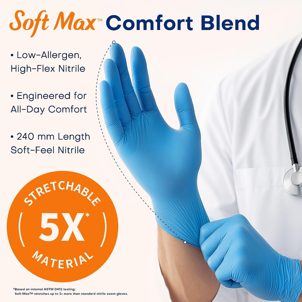 Medical Soft Max Nitrile Exam Gloves Powder-Free Disposable 100 Ct