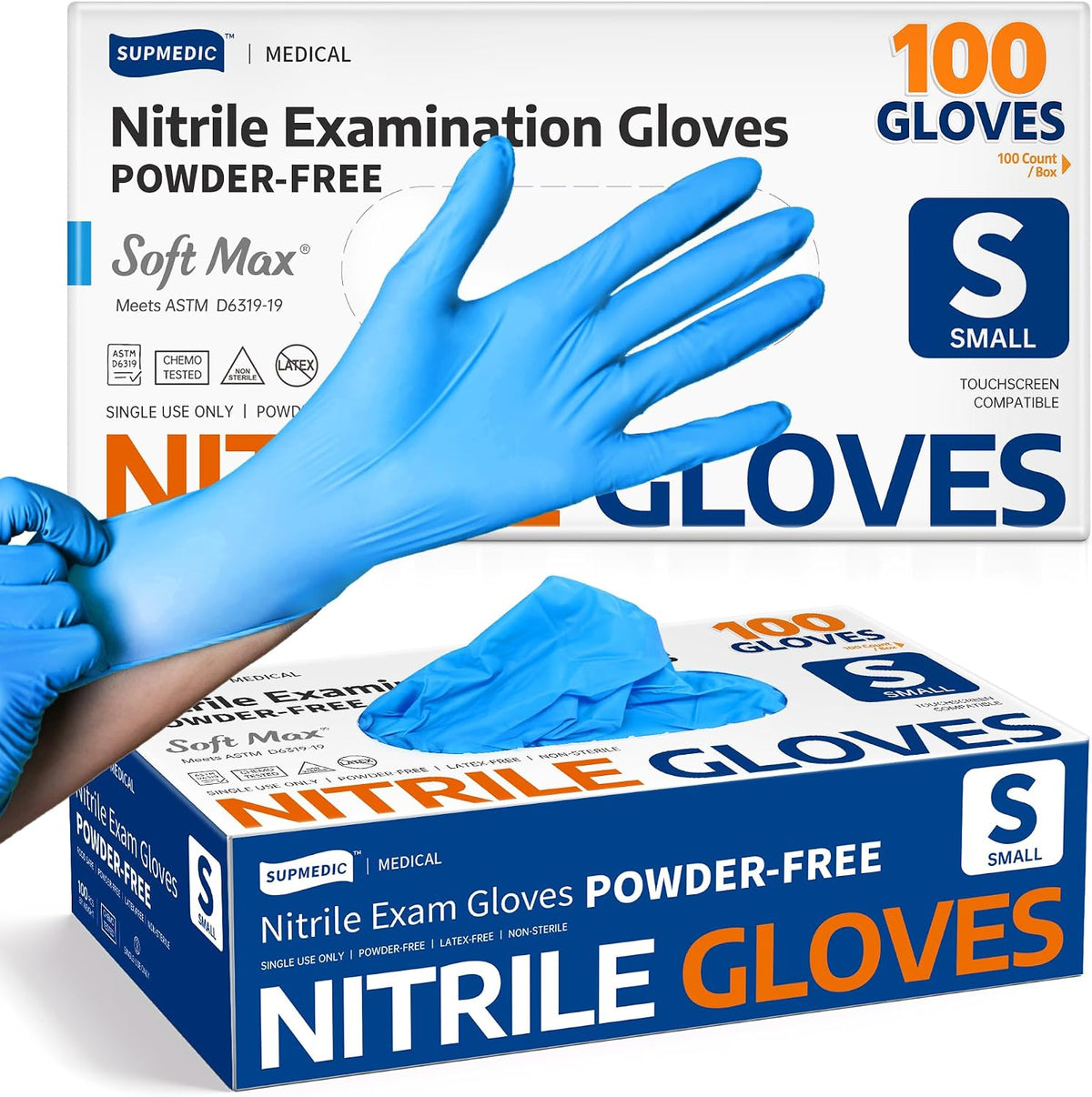 Medical Soft Max Nitrile Exam Gloves Powder-Free Disposable 100 Ct