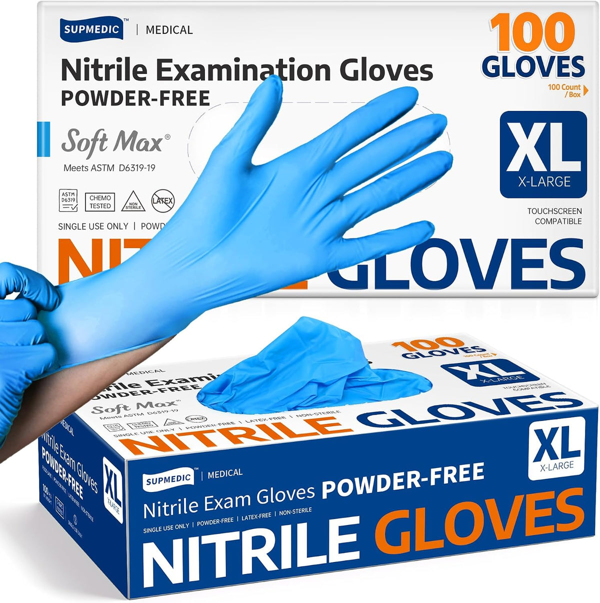 Medical Soft Max Nitrile Exam Gloves Powder-Free Disposable 100 Ct