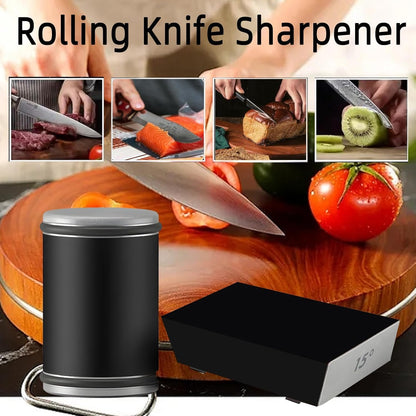 Kitchen Diamond Knife Sharpener, Rotary Blade Sharpener for Kitchen Knives, Chef Knives and Pocket Knives, Magnetic Holder with 15 & 20 Deg Angles, Kitchenware, Black