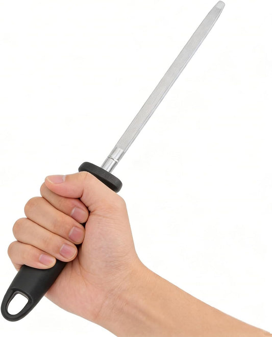 Kitchen Knife Sharpener Rod Honing Steel 8 Inches Professional Carbon Steel Knife Sharpening Honing Rod with Hanging Holes for Household, Chef, 13.2" Overall