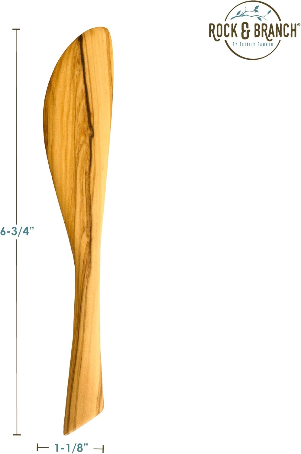 Rock & Branch Olive Wood Cheese Spreader Knife, Wooden Kitchen Spreader for Butter, Dips, Soft Cheese, Jams and More, 6-3/4" Long