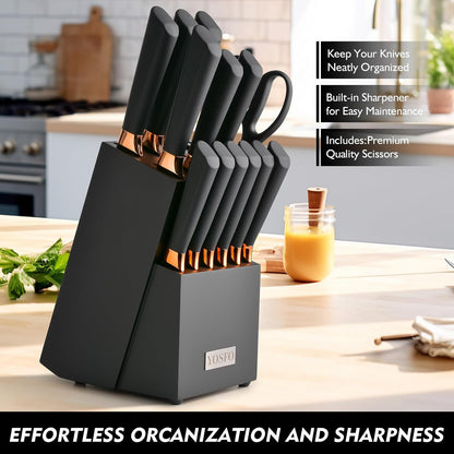 Kitchen Knife Set,15 Pcs Knife Set with Block and Sharpener,High Carbon Stainless Steel Ultra Sharp,Dishwasher Safe