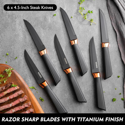 Kitchen Knife Set,15 Pcs Knife Set with Block and Sharpener,High Carbon Stainless Steel Ultra Sharp,Dishwasher Safe