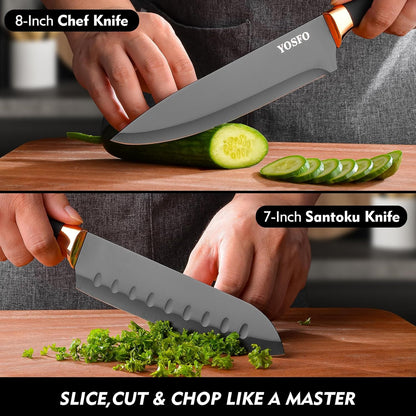 Kitchen Knife Set,15 Pcs Knife Set with Block and Sharpener,High Carbon Stainless Steel Ultra Sharp,Dishwasher Safe