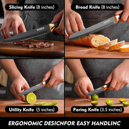 Kitchen Knife Set,15 Pcs Knife Set with Block and Sharpener,High Carbon Stainless Steel Ultra Sharp,Dishwasher Safe