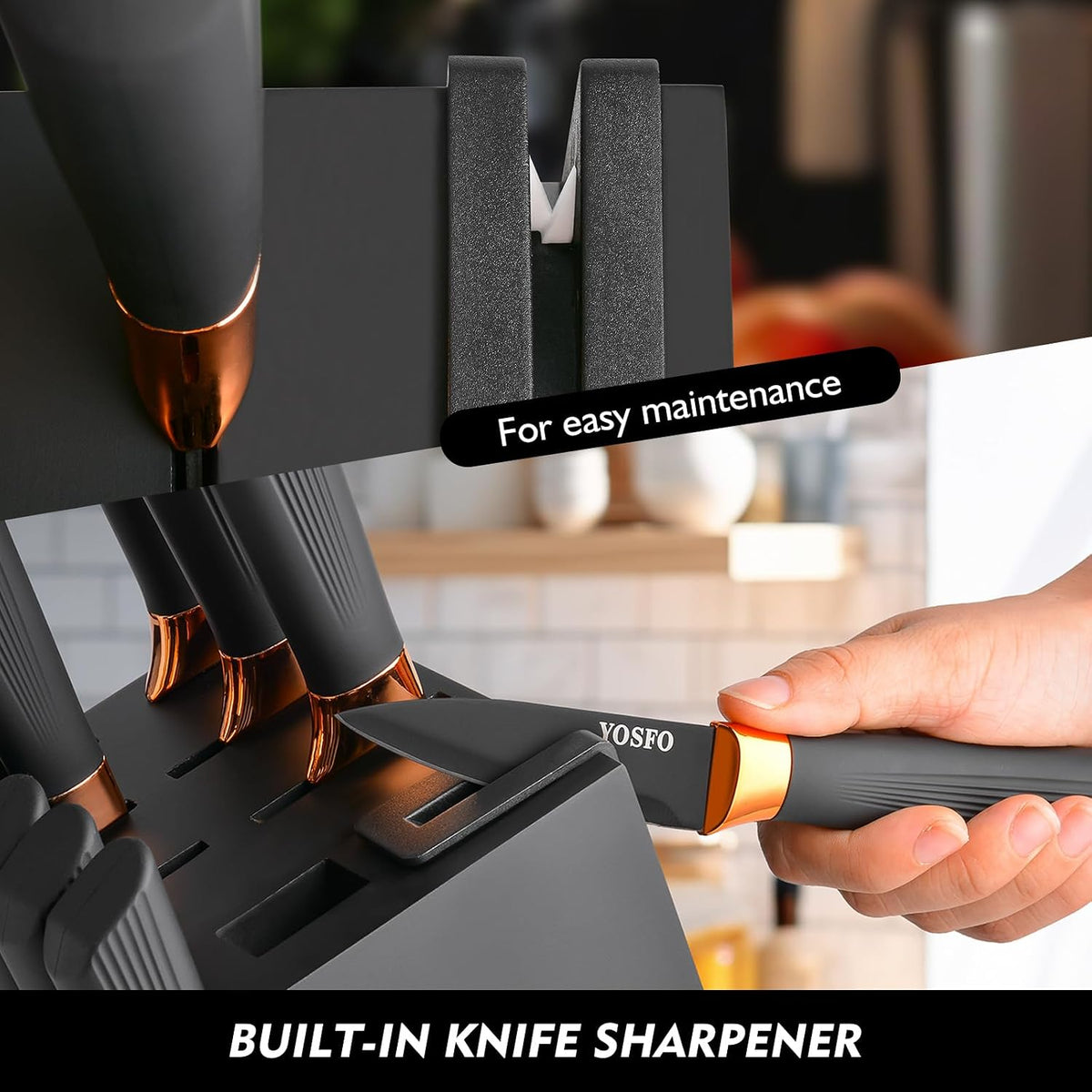 Kitchen Knife Set,15 Pcs Knife Set with Block and Sharpener,High Carbon Stainless Steel Ultra Sharp,Dishwasher Safe