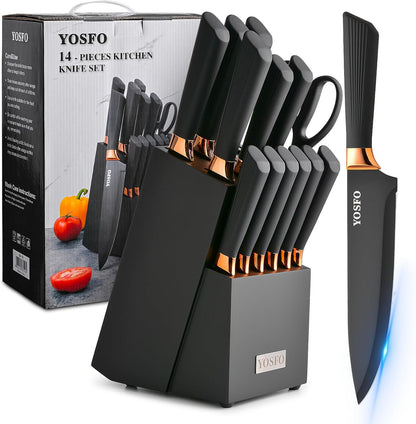Kitchen Knife Set,15 Pcs Knife Set with Block and Sharpener,High Carbon Stainless Steel Ultra Sharp,Dishwasher Safe