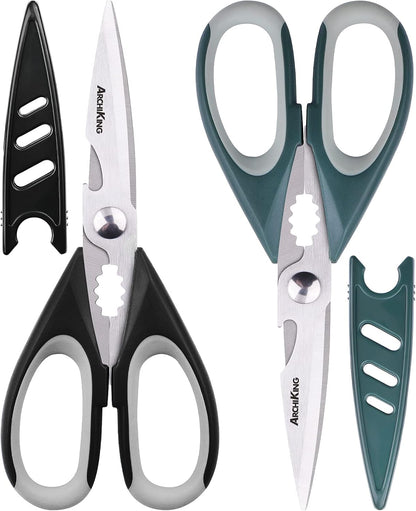 2-Pack Kitchen Scissors Heavy Duty, Stainless Steel All-Purpose Cooking Shears, Dishwasher Safe with Protective Sheath, Ideal for Meat/Poultry/Vegetables/Home Use