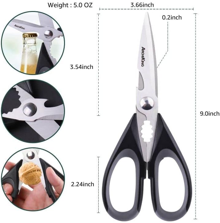 2-Pack Kitchen Scissors Heavy Duty, Stainless Steel All-Purpose Cooking Shears, Dishwasher Safe with Protective Sheath, Ideal for Meat/Poultry/Vegetables/Home Use
