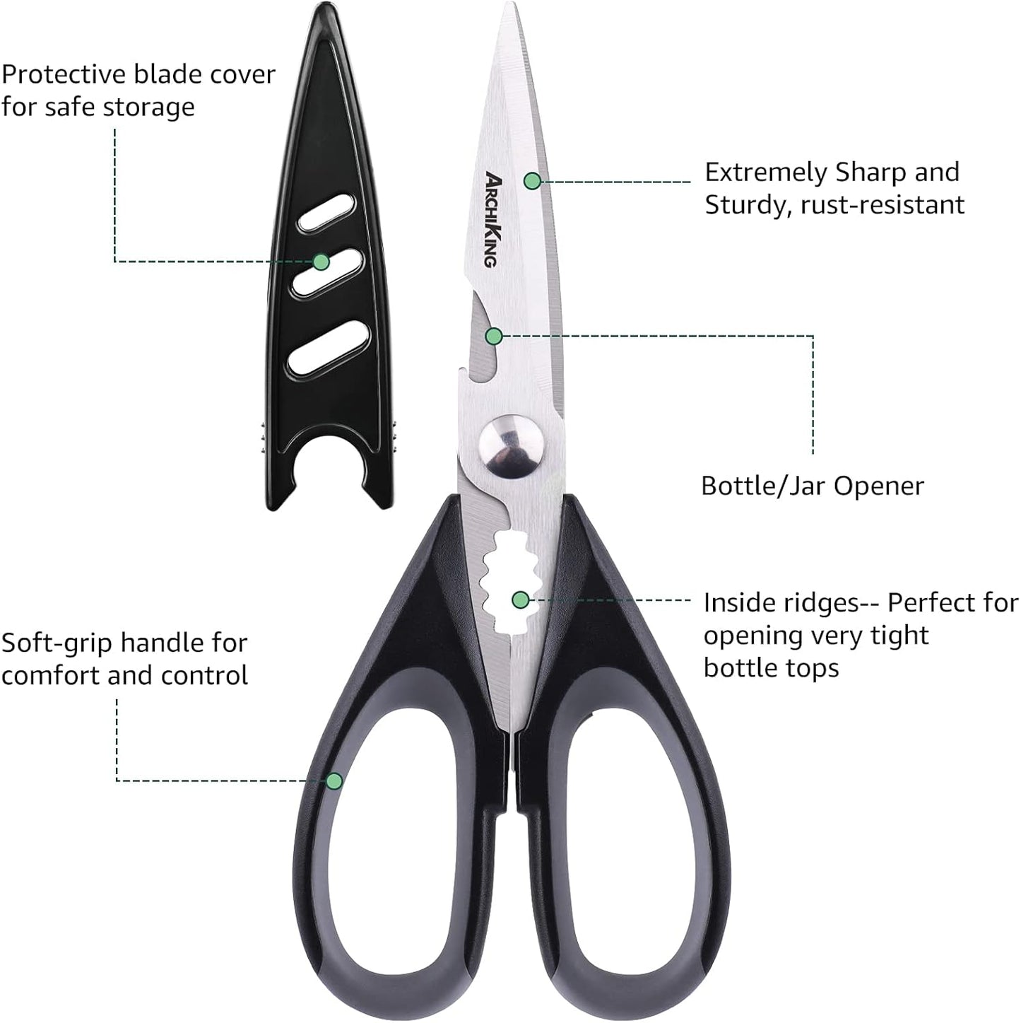 2-Pack Kitchen Scissors Heavy Duty, Stainless Steel All-Purpose Cooking Shears, Dishwasher Safe with Protective Sheath, Ideal for Meat/Poultry/Vegetables/Home Use