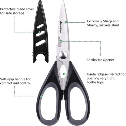 2-Pack Kitchen Scissors Heavy Duty, Stainless Steel All-Purpose Cooking Shears, Dishwasher Safe with Protective Sheath, Ideal for Meat/Poultry/Vegetables/Home Use