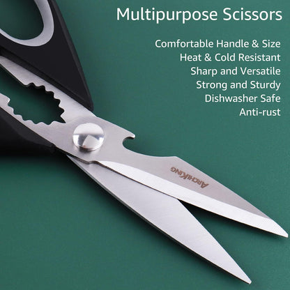 2-Pack Kitchen Scissors Heavy Duty, Stainless Steel All-Purpose Cooking Shears, Dishwasher Safe with Protective Sheath, Ideal for Meat/Poultry/Vegetables/Home Use