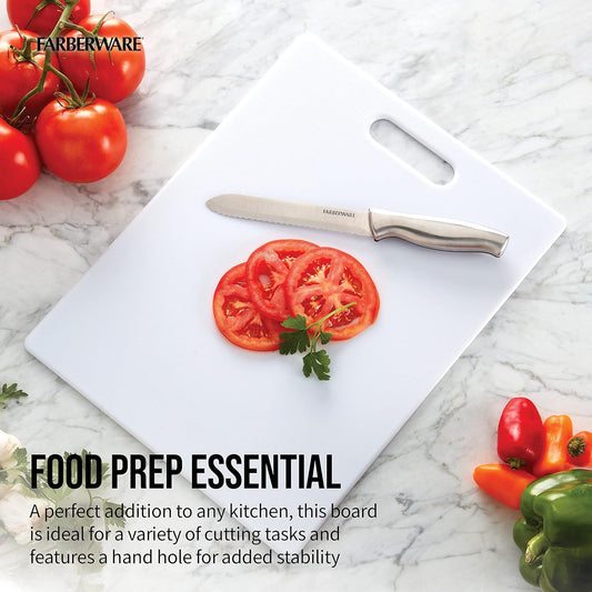Large Cutting Board, Dishwasher- Safe Plastic Chopping Board for Kitchen with Easy Grip Handle, 11in by 14in, White