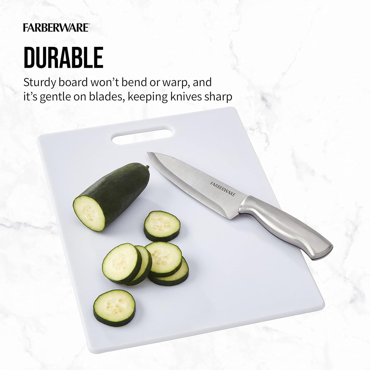 Large Cutting Board, Dishwasher- Safe Plastic Chopping Board for Kitchen with Easy Grip Handle, 11in by 14in, White