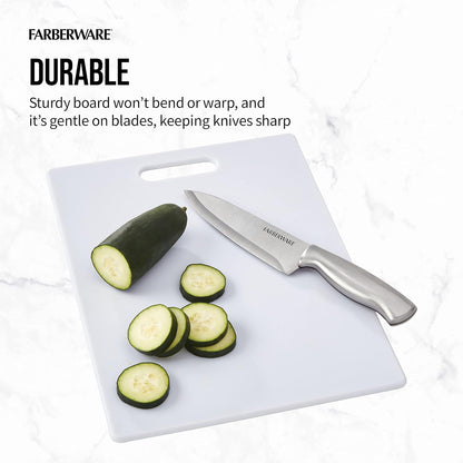 Large Cutting Board, Dishwasher- Safe Plastic Chopping Board for Kitchen with Easy Grip Handle, 11in by 14in, White