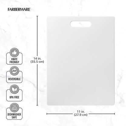 Large Cutting Board, Dishwasher- Safe Plastic Chopping Board for Kitchen with Easy Grip Handle, 11in by 14in, White
