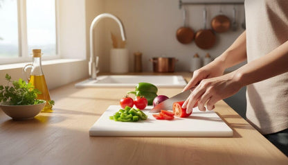 Large Cutting Board, Dishwasher- Safe Plastic Chopping Board for Kitchen with Easy Grip Handle, 11in by 14in, White