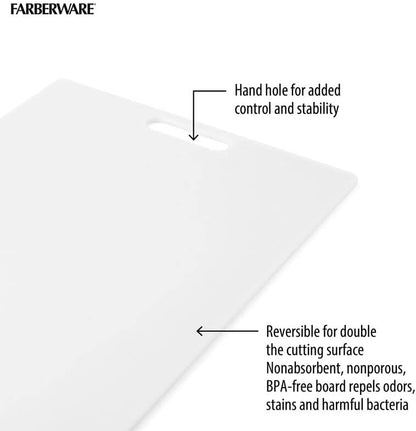 Large Cutting Board, Dishwasher- Safe Plastic Chopping Board for Kitchen with Easy Grip Handle, 11in by 14in, White
