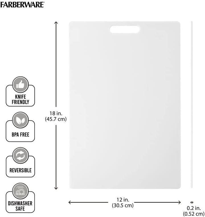 Large Cutting Board, Dishwasher- Safe Plastic Chopping Board for Kitchen with Easy Grip Handle, 11in by 14in, White