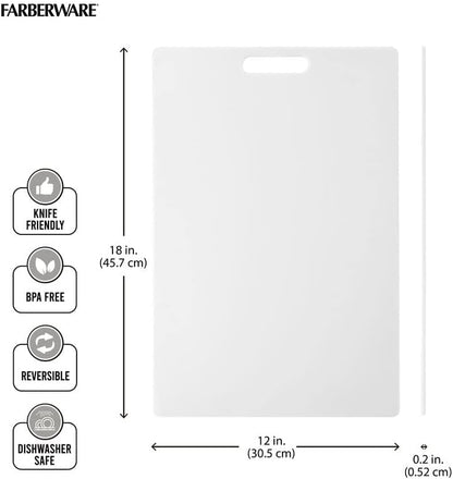 Large Cutting Board, Dishwasher- Safe Plastic Chopping Board for Kitchen with Easy Grip Handle, 11in by 14in, White