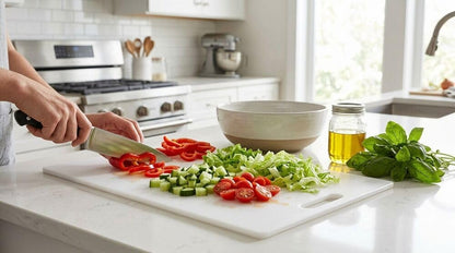 Large Cutting Board, Dishwasher- Safe Plastic Chopping Board for Kitchen with Easy Grip Handle, 11in by 14in, White