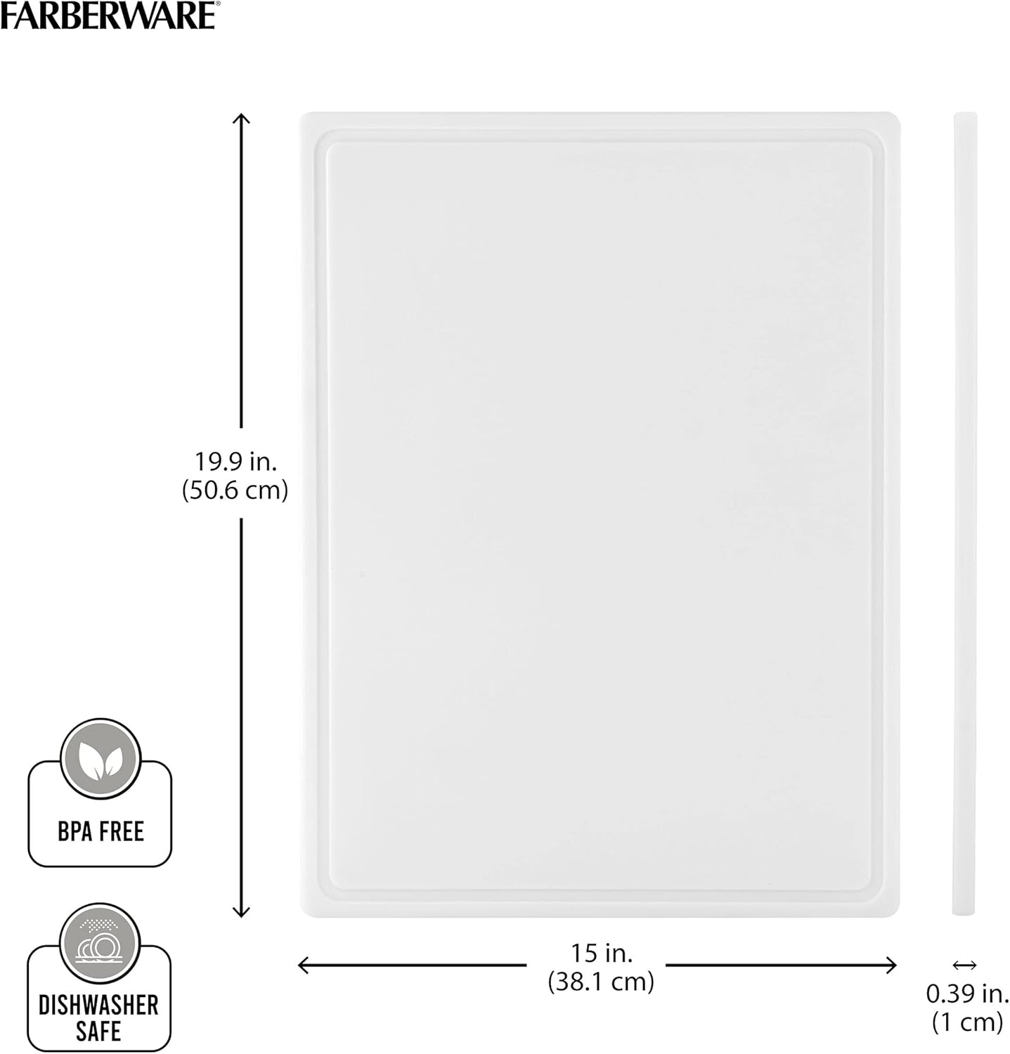 Large Cutting Board, Dishwasher- Safe Plastic Chopping Board for Kitchen with Easy Grip Handle, 11in by 14in, White