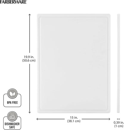 Large Cutting Board, Dishwasher- Safe Plastic Chopping Board for Kitchen with Easy Grip Handle, 11in by 14in, White