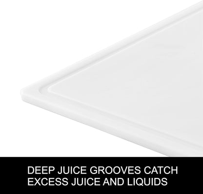 Large Cutting Board, Dishwasher- Safe Plastic Chopping Board for Kitchen with Easy Grip Handle, 11in by 14in, White