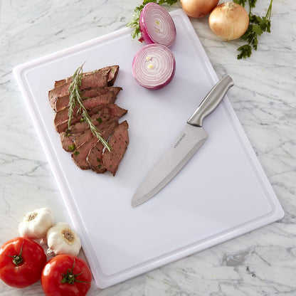 Large Cutting Board, Dishwasher- Safe Plastic Chopping Board for Kitchen with Easy Grip Handle, 11in by 14in, White