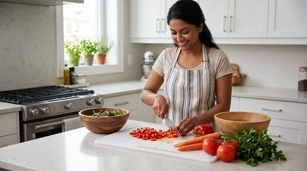 Large Cutting Board, Dishwasher- Safe Plastic Chopping Board for Kitchen with Easy Grip Handle, 11in by 14in, White