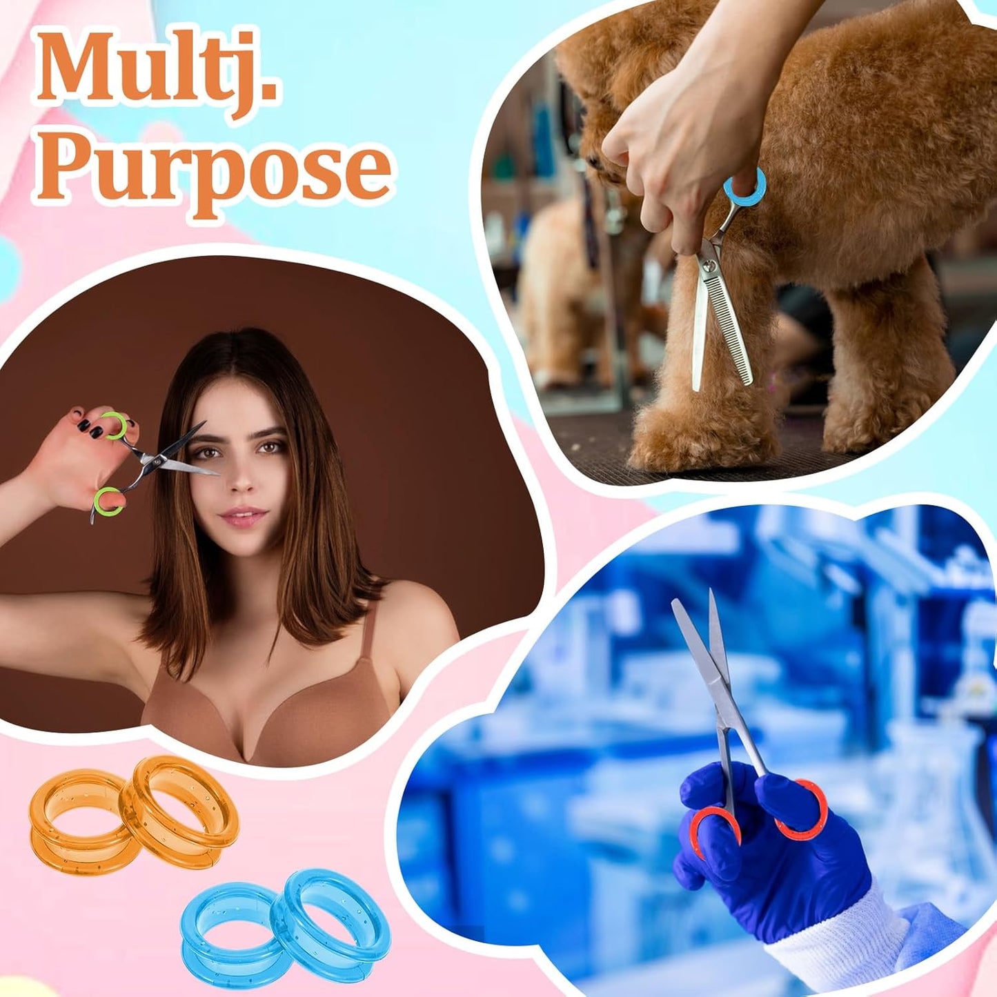30 Pcs Silicone Scissors Finger Rings Soft Thumb Inserts Protection Pet Grooming Shear Finger Ring Barber Grips for Dog Hair Cutting Barber Accessories