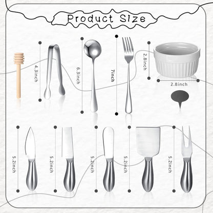 38 Pcs Summer Charcuterie Board Accessories Utensils Include Cheese Knife Set Bowls Cheese Markers Serving Tongs Spoons and Forks Honey Dipper for Butter Cheese and Pastry Making (Silver)