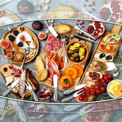 38 Pcs Summer Charcuterie Board Accessories Utensils Include Cheese Knife Set Bowls Cheese Markers Serving Tongs Spoons and Forks Honey Dipper for Butter Cheese and Pastry Making (Silver)