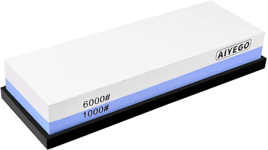 Knife Sharpening Stone, 2 Sided Grit 1000/6000 Whetstone Set with Non-slip Silicone Base for Home Kitchen(Blue&White)