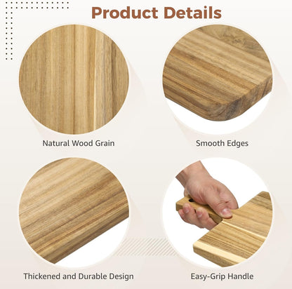 3 Pcs Acacia Wood Cutting Board Set with Easy-Grip Handle, Assorted Sizes Large Kitchen Chopping Boards, Hygienic Wooden Charcuterie Serving Platter for Cheese, Meat, Pizza, Vegetables, Bread