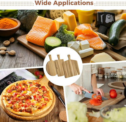 3 Pcs Acacia Wood Cutting Board Set with Easy-Grip Handle, Assorted Sizes Large Kitchen Chopping Boards, Hygienic Wooden Charcuterie Serving Platter for Cheese, Meat, Pizza, Vegetables, Bread