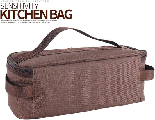 Camping Travel Cooking Utensils Organizer Travel Bag with Net Pockets, Portable Pouch for BBQ Camp Cookware Kitchen Kit,13x5.1x4.9inch (Oxford Cloth, Nylon, Metal)