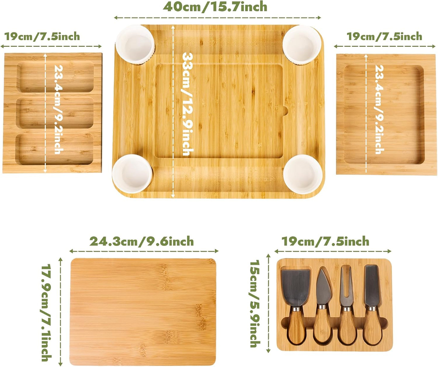Charcuterie Board Cheese Serving Tray Set, Housewarming Gift for New Home | Bamboo Cheese Board with Stainless Steel Knives and Bowls, Gift for Wedding Couple, Bridal Shower