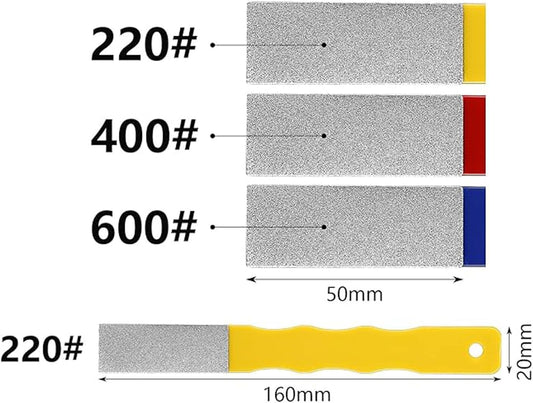 3Pcs Diamond Sharpening Hones Sets, Color Coded Diamond Sharpening Stone Kit, 3Grits #220,400,600 Flat Hand File Knife Sharpener for Hunting, Outdoor