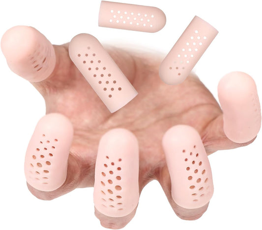 12 Pcs Gel Finger Cots with Air Holes, Silicone Finger Protectors Rubber Fingers Tips Protector Covers Fingers Gloves Guard Breathable Fingertip Protector for Cracking Calluses Blisters Protect