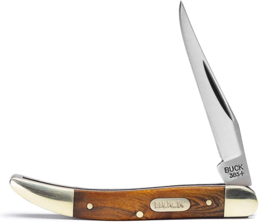 385 Toothpick Single-Blade Folding Pocket Knife, Burlwood Inlay Handle with Nickel Silver Bolsters, 420J2 Steel Modified Clip Blade, EDC Pocket Knife, 0.8 oz