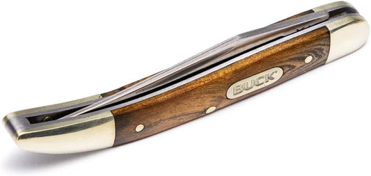 385 Toothpick Single-Blade Folding Pocket Knife, Burlwood Inlay Handle with Nickel Silver Bolsters, 420J2 Steel Modified Clip Blade, EDC Pocket Knife, 0.8 oz