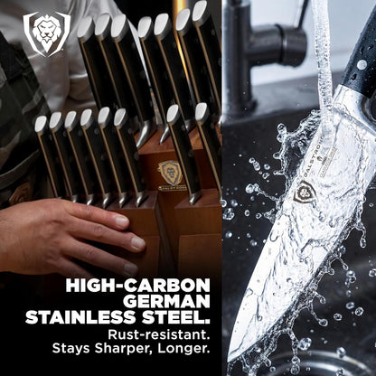 18-Piece Gladiator Colossal Knife Block Set — German High-Carbon Steel, Full-Tang, Hand-Sharpened — For Home Chefs, Wedding Registries & Serious Kitchens — Acacia Wood Block, NSF Certified
