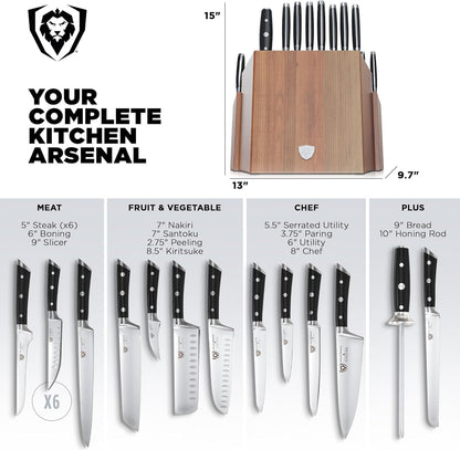 18-Piece Gladiator Colossal Knife Block Set — German High-Carbon Steel, Full-Tang, Hand-Sharpened — For Home Chefs, Wedding Registries & Serious Kitchens — Acacia Wood Block, NSF Certified